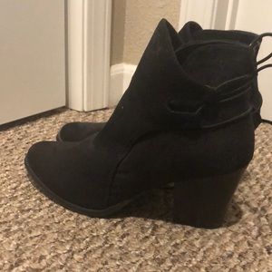 Black suede booties back lace up